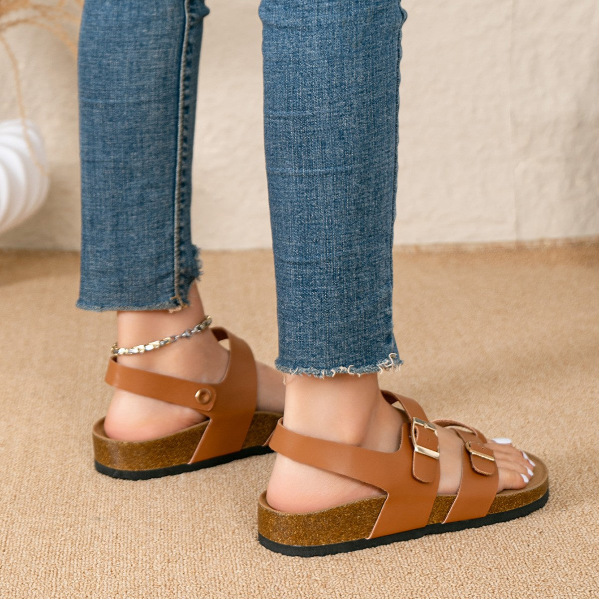 New summer women's cork thick-soled beach sandals