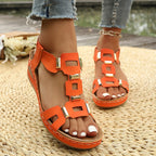 Summer new style metal decorated large size wedge sandals