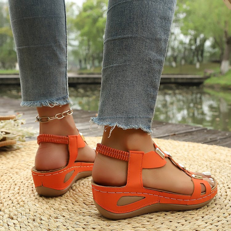 Summer new style metal decorated large size wedge sandals