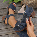 2026 retro style hollow pattern high heel buckle sandals