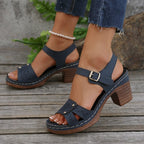 2026 retro style hollow pattern high heel buckle sandals