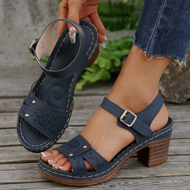 2026 retro style hollow pattern high heel buckle sandals
