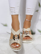 New Autumn Women's Metal-Buckle Jute-Wrapped Wedge Sandals