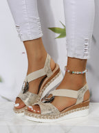New Autumn Women's Metal-Buckle Jute-Wrapped Wedge Sandals